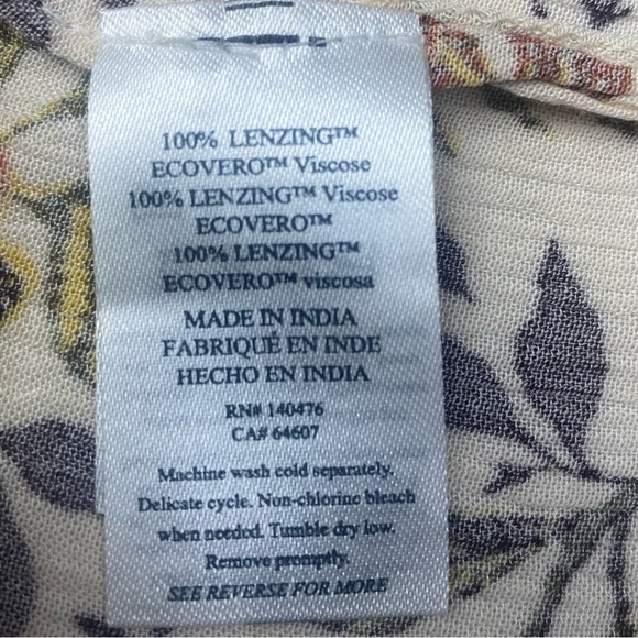 Faherty Floral Blouse in Cream and Brown Women’s LG Tie Neck Elastic at Wrist - Picture 11 of 11